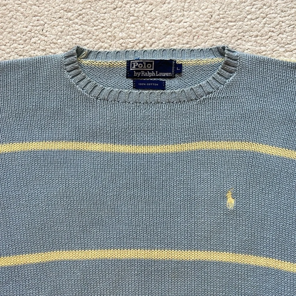 Vintage 90s Polo Ralph Lauren Striped Knit Crewneck Sweater - Picture 3 of 6